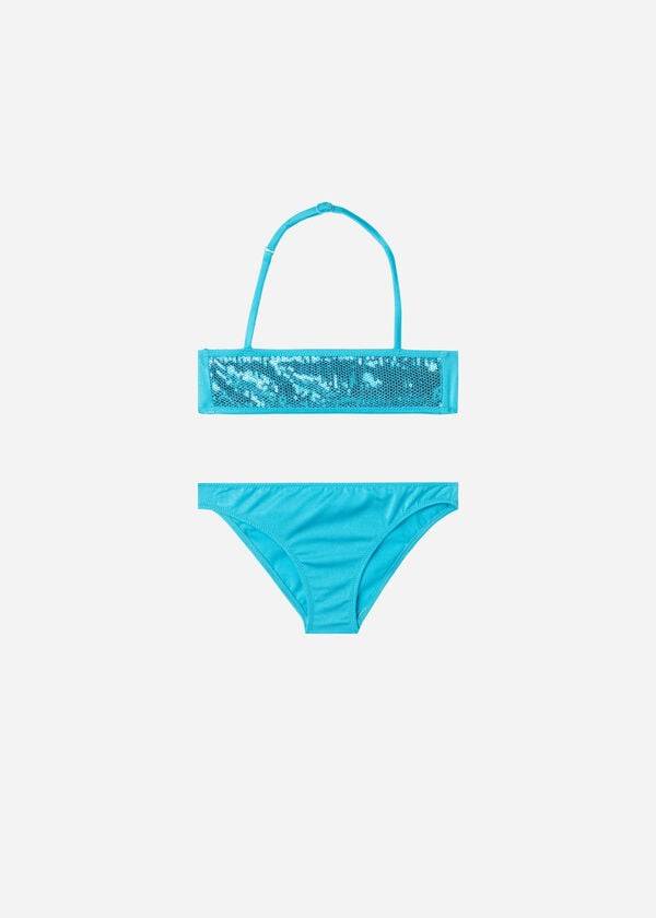trajes de baño triangulares de dos piezas cannes de calzedonia para niños en turquesa