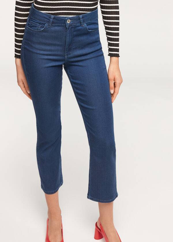 vaqueros cortos acampanados ligeros eco light de calzedonia para mujer en azul marino