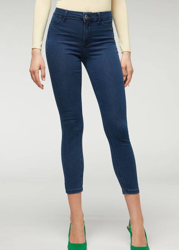 vaqueros push-up y tacto suave calzedonia para mujer en color azul marino