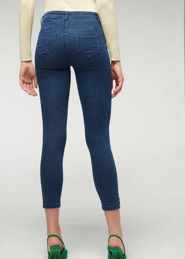 vaqueros push-up y tacto suave calzedonia para mujer en color azul marino