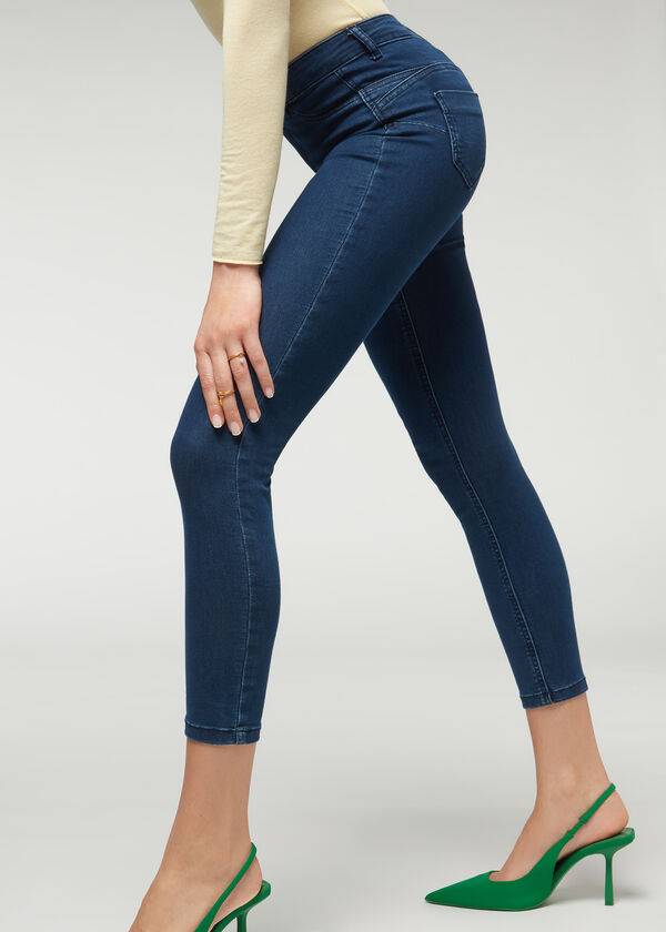 vaqueros push-up y tacto suave calzedonia para mujer en color azul marino