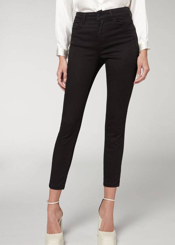 vaqueros superskinny de cintura alta calzedonia super flex denim para mujer color negro