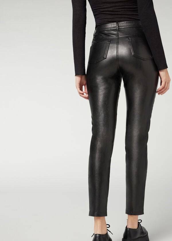 leggings térmicos ajustados de motociclista calzedonia para mujer color negro