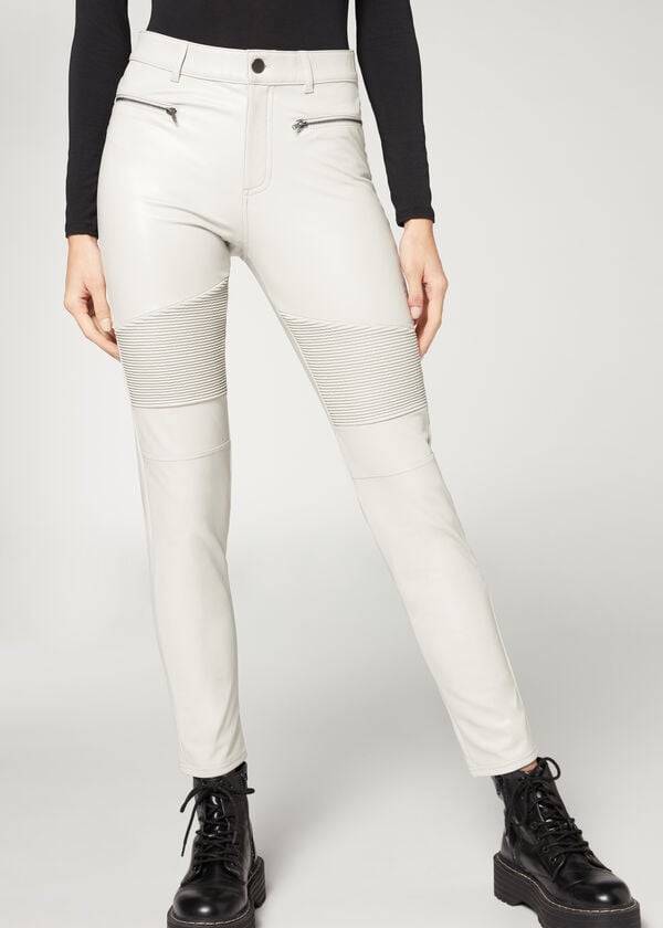 pantalones de motociclista ajustados térmicos revestidos calzedonia para mujer color blanco