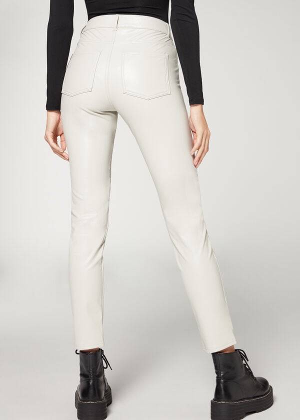 pantalones de motociclista ajustados térmicos revestidos calzedonia para mujer color blanco