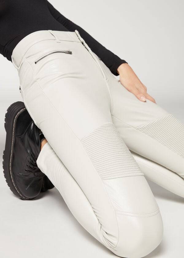 pantalones de motociclista ajustados térmicos revestidos calzedonia para mujer color blanco