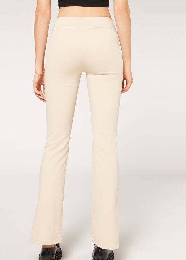 pantalones calzedonia de talle alto acampanados en denim con aberturas para mujer color marrónbeige