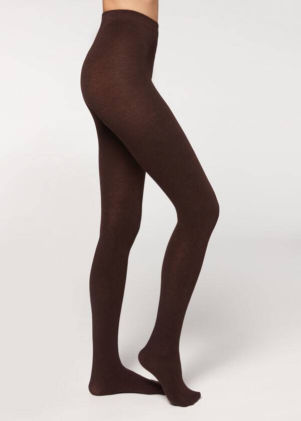 medias opacas para mujer en mezcla de modal y cachemira suave de calzedonia color café