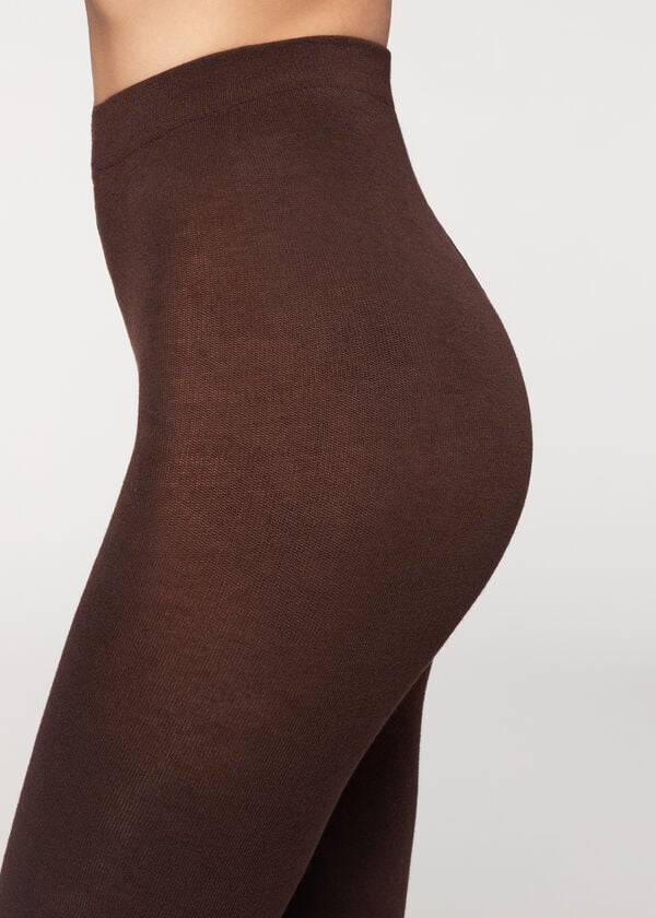 medias opacas para mujer en mezcla de modal y cachemira suave de calzedonia color café