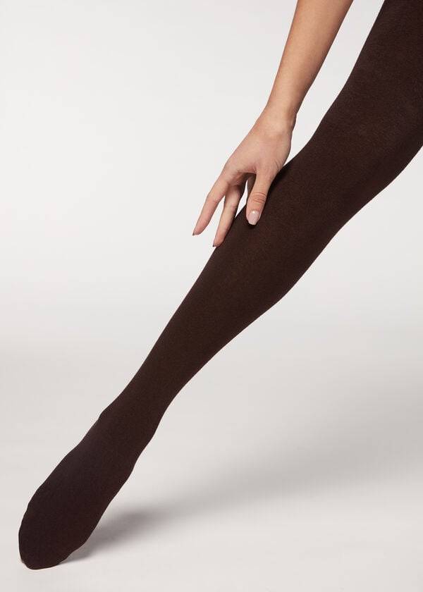 medias opacas para mujer en mezcla de modal y cachemira suave de calzedonia color café