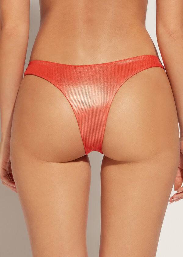 braguita de bikini brasileña de corte alto con efecto recubierto de calzedonia en color naranja coral para mujer
