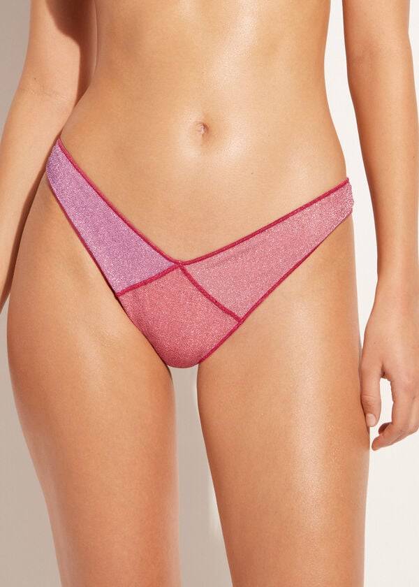 braguita de bikini brasileña de corte alto lamé lisbona de calzedonia para mujer color rosa