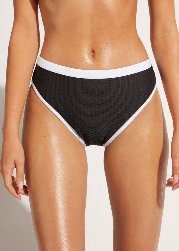 braguita de bikini de cintura alta coimbra de calzedonia para mujer color negro y blanco