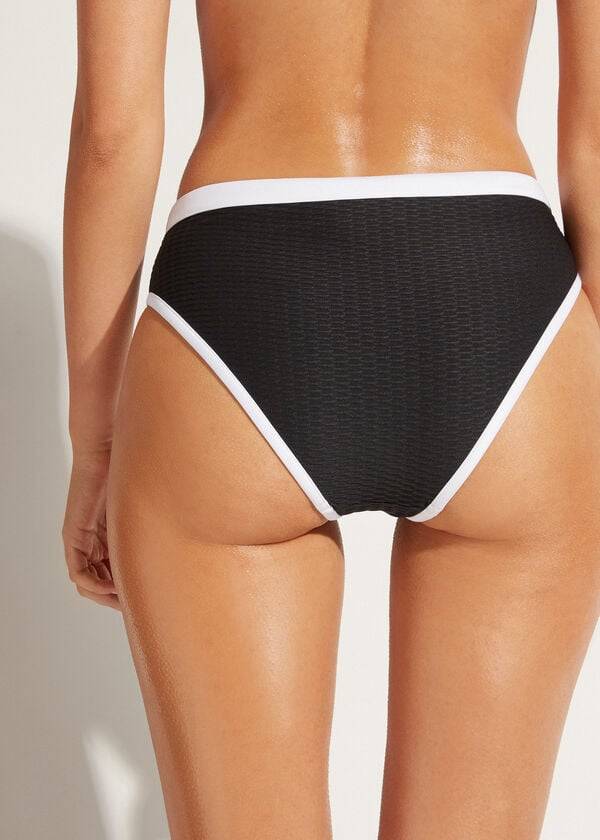 braguita de bikini de cintura alta coimbra de calzedonia para mujer color negro y blanco