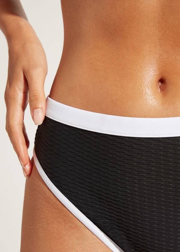 braguita de bikini de cintura alta coimbra de calzedonia para mujer color negro y blanco