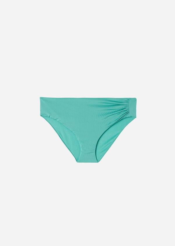 braguita de bikini ecológica de cintura alta color turquesa de calzedonia para mujer