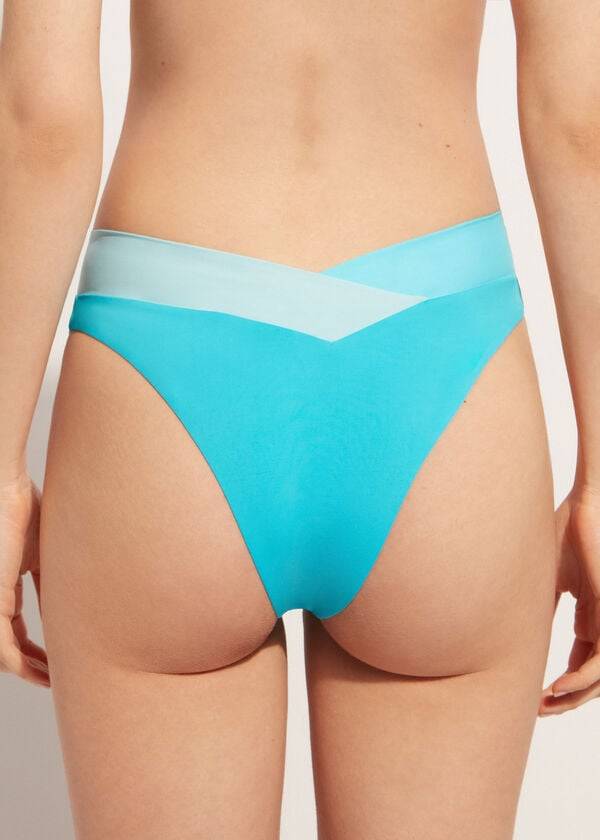 braguita de bikini brasileña azzorre de corte alto calzedonia para mujer color turquesa y verde