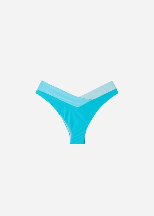 braguita de bikini brasileña azzorre de corte alto calzedonia para mujer color turquesa y verde