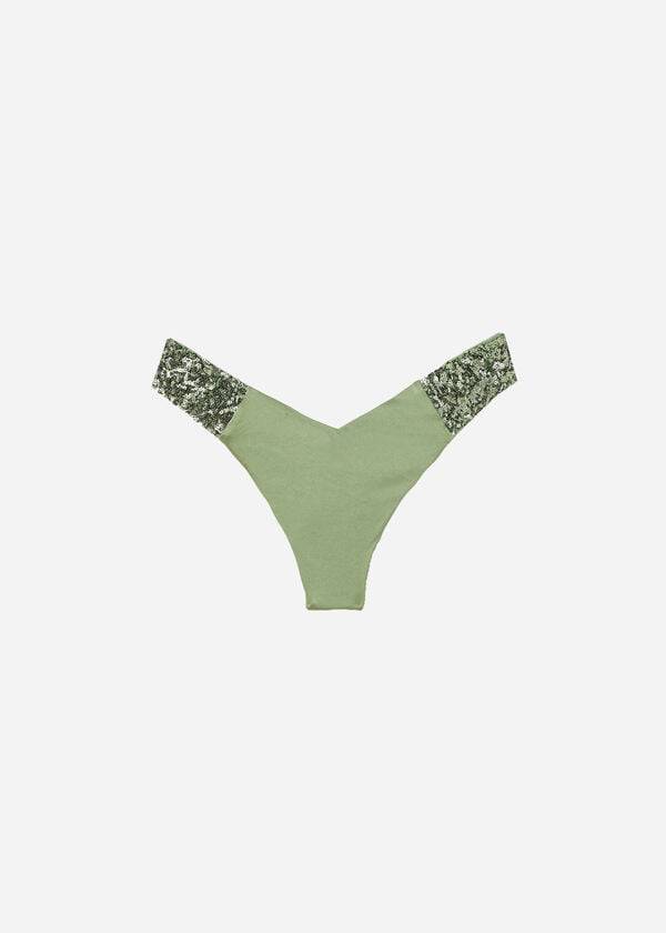 braguita de bikini brasileña de corte alto con lentejuelas de calzedonia para mujer color verde