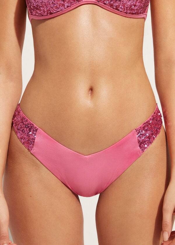 braguita de bikini brasileña de corte alto con lentejuelas rosas de calzedonia para mujer