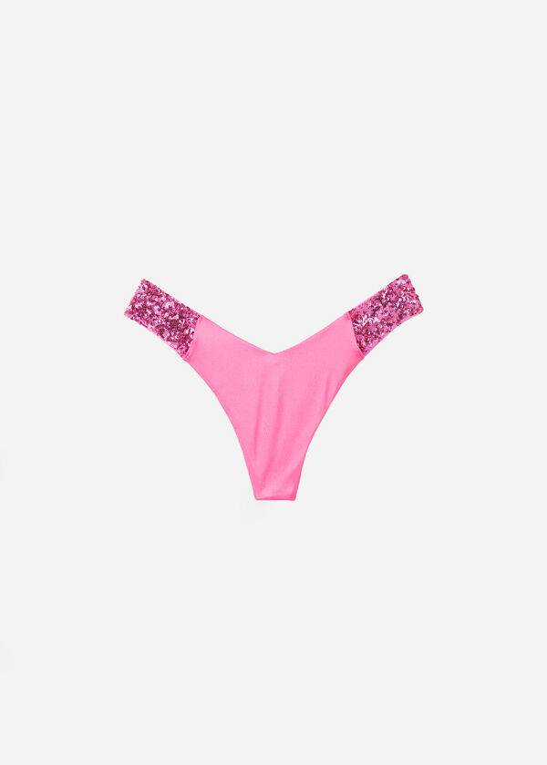 braguita de bikini brasileña de corte alto con lentejuelas rosas de calzedonia para mujer