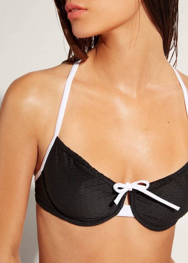 bikini balconette coimbra de calzedonia para mujer color negro y blanco