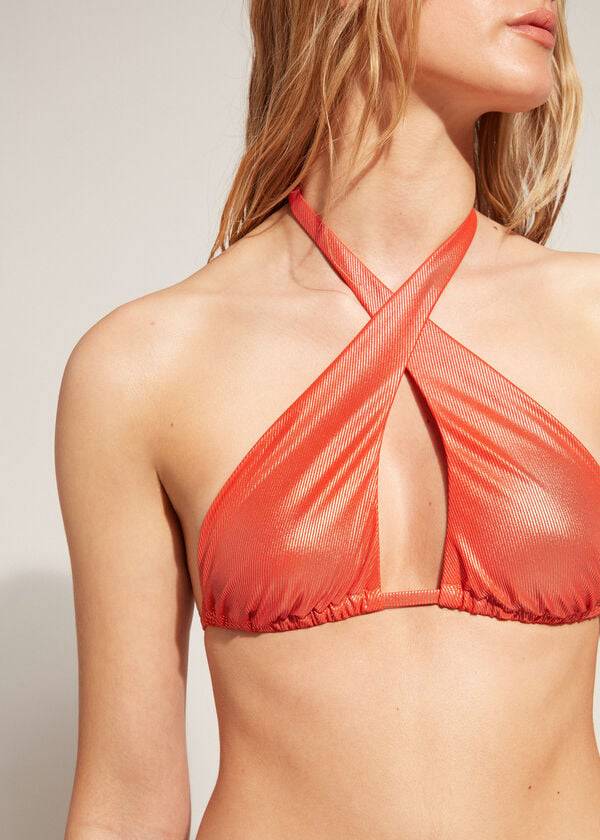 parte de arriba de bikini calzedonia bandeau antigua coral orange de mujer