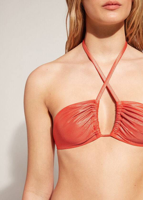 parte de arriba de bikini calzedonia bandeau antigua coral orange de mujer