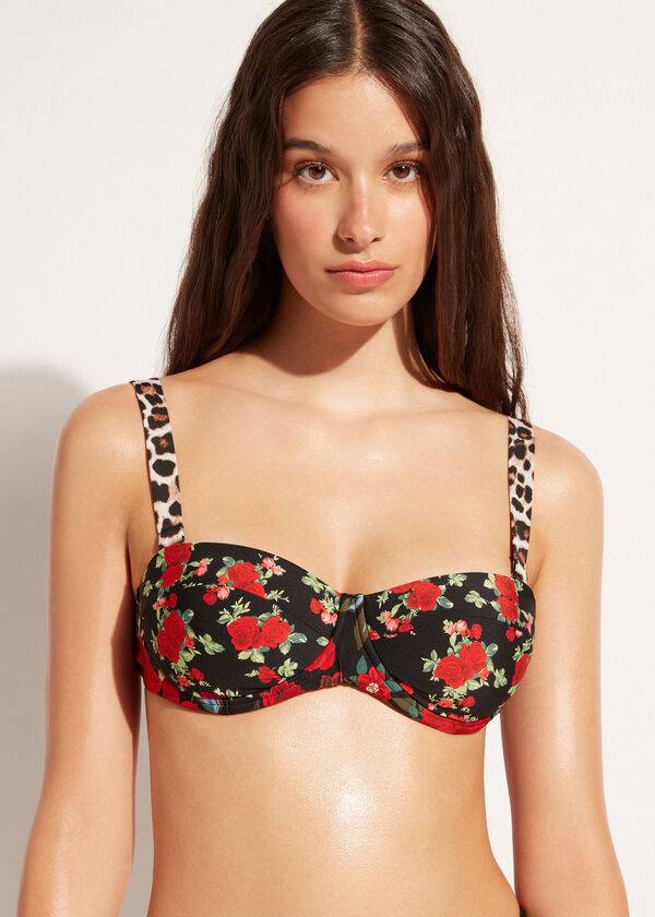 bikini bandeau nizza con relleno ligero de calzedonia para mujer color rosa y negro
