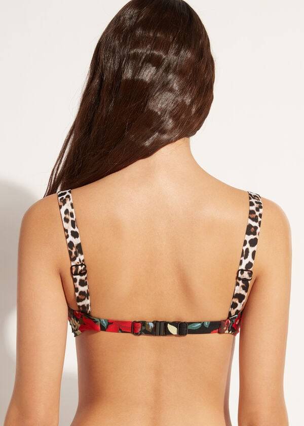 bikini bandeau nizza con relleno ligero de calzedonia para mujer color rosa y negro