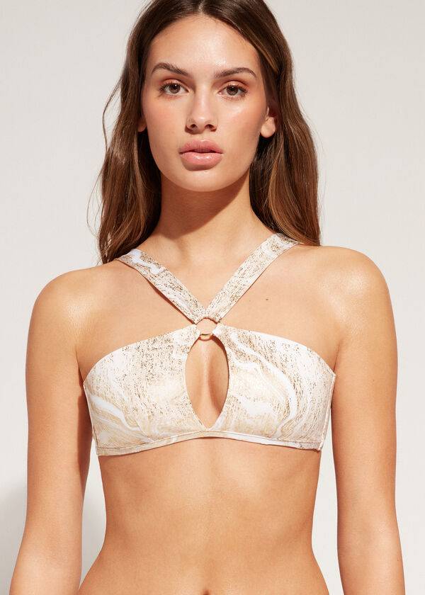 bikini bandeau hollywood con cortes de calzedonia para mujer color dorado
