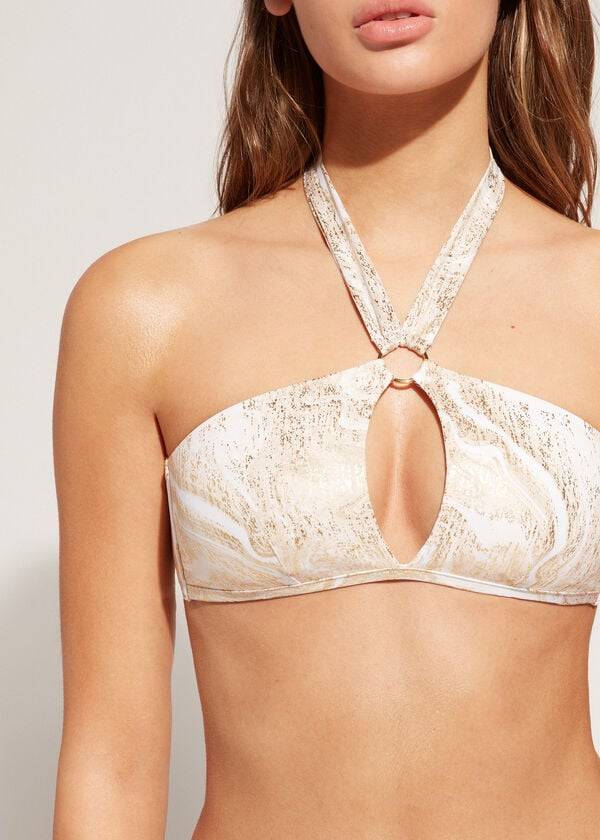 bikini bandeau hollywood con cortes de calzedonia para mujer color dorado