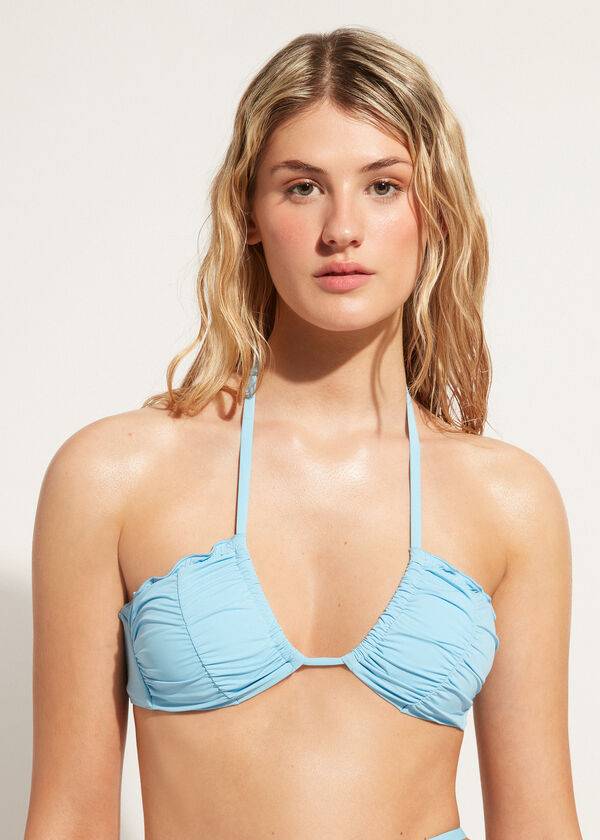 bikini bandeau islamorada con cordón de calzedonia para mujer color azul
