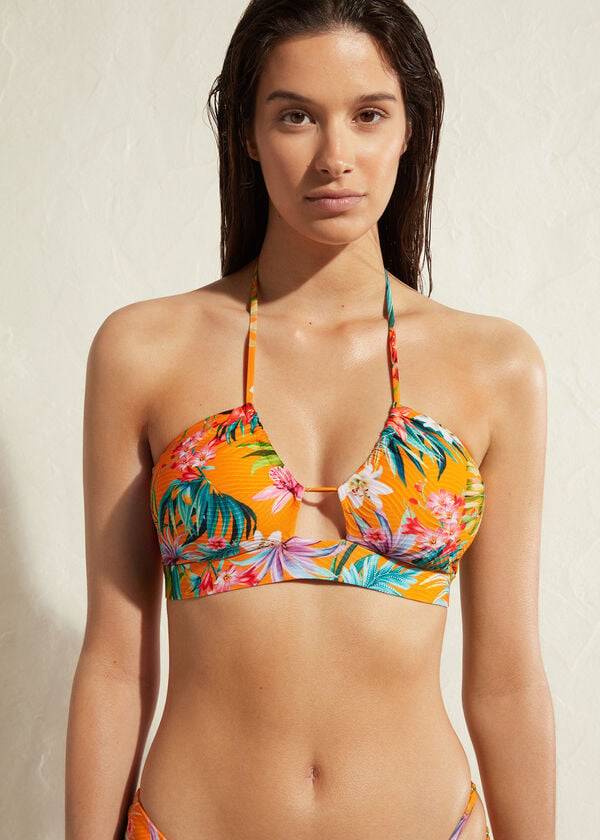 parte de arriba de bikini calzedonia bandeau rio eco con cordón para mujer naranja