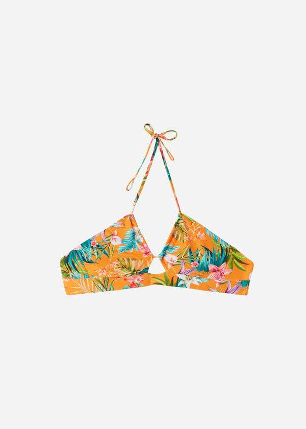 parte de arriba de bikini calzedonia bandeau rio eco con cordón para mujer naranja