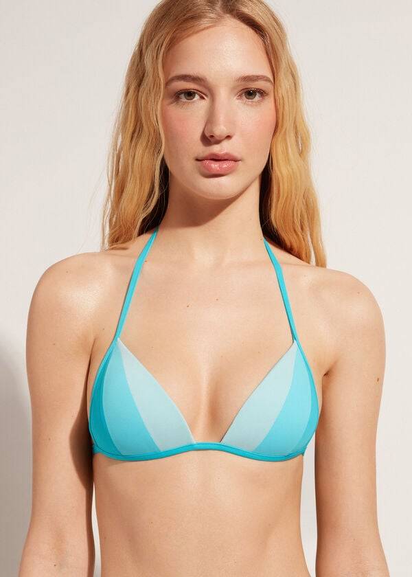 bikini triangular con relleno graduado azzorre de calzedonia turquesa para mujer