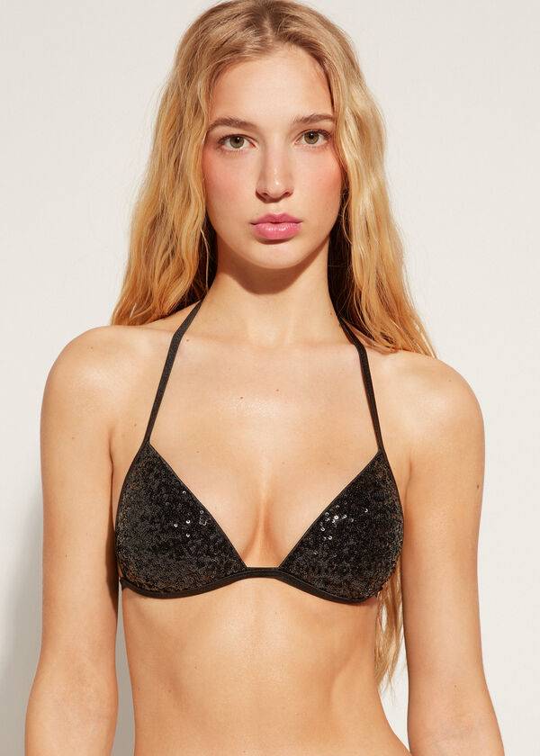bikini triangular con relleno graduado cannes de calzedonia en color negro para mujer
