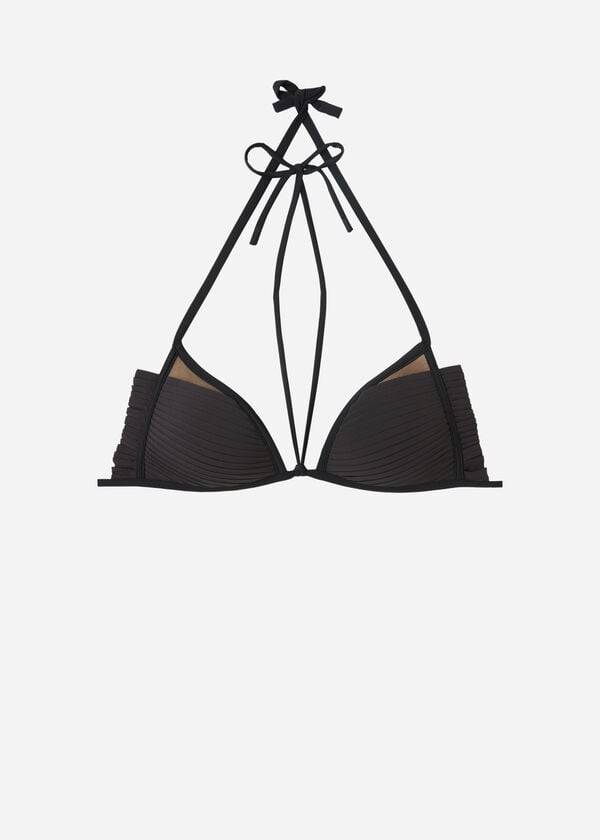 top de bikini triangular con relleno graduado tokyo de calzedonia para mujer color negro
