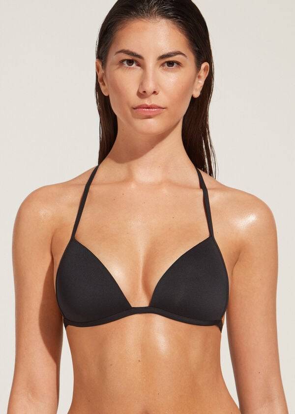 bikini de triángulo con relleno suave y graduado de calzedonia para mujer color negro