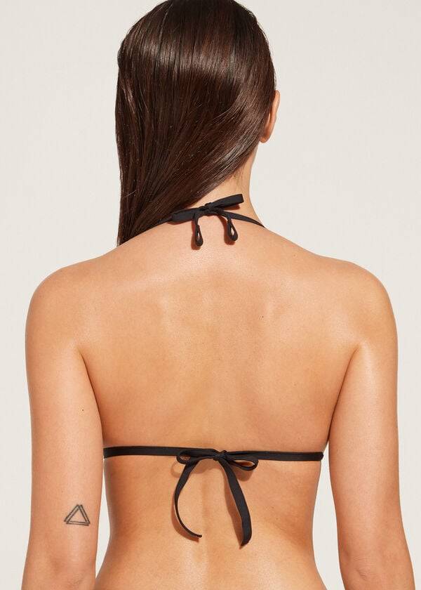 bikini de triángulo con relleno suave y graduado de calzedonia para mujer color negro