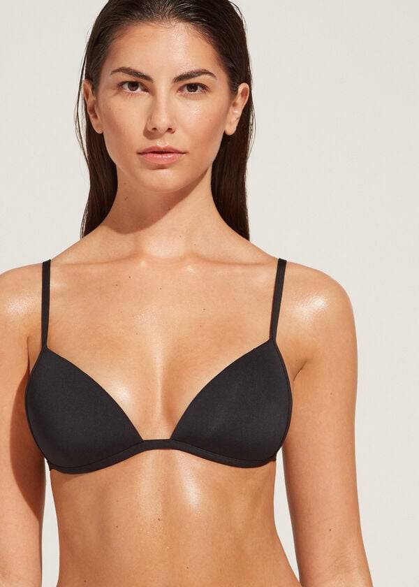 bikini de triángulo con relleno suave y graduado de calzedonia para mujer color negro