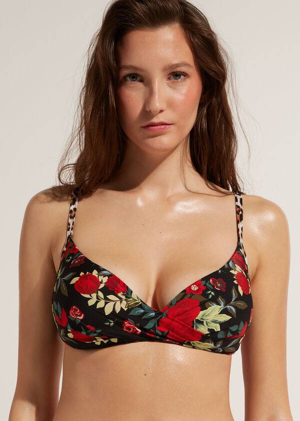 bikini de triángulo nizza con relleno suave y graduado de calzedonia para mujer color rosa y negro
