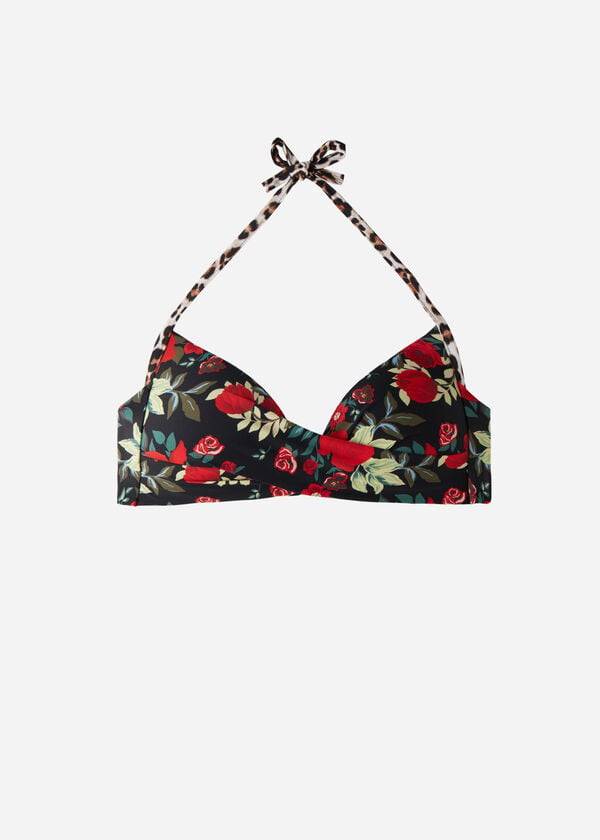bikini de triángulo nizza con relleno suave y graduado de calzedonia para mujer color rosa y negro