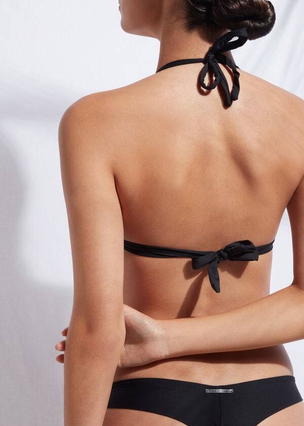 bikini triangular con cuello halter de calzedonia indonesia para mujer color negro