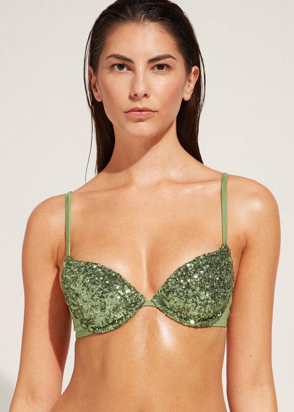 calzedonia push-up acolchado cannes rosa tops de bikini para mujer verde