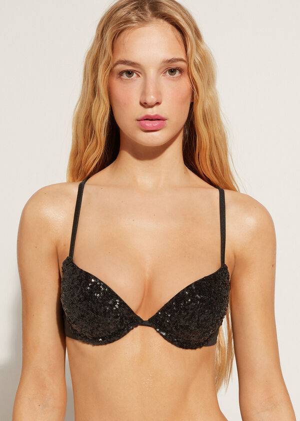 bikini negro con push-up acolchado de calzedonia para mujer color rosa cannes