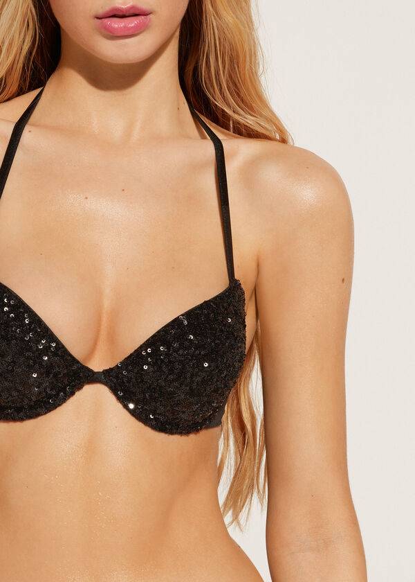 bikini negro con push-up acolchado de calzedonia para mujer color rosa cannes
