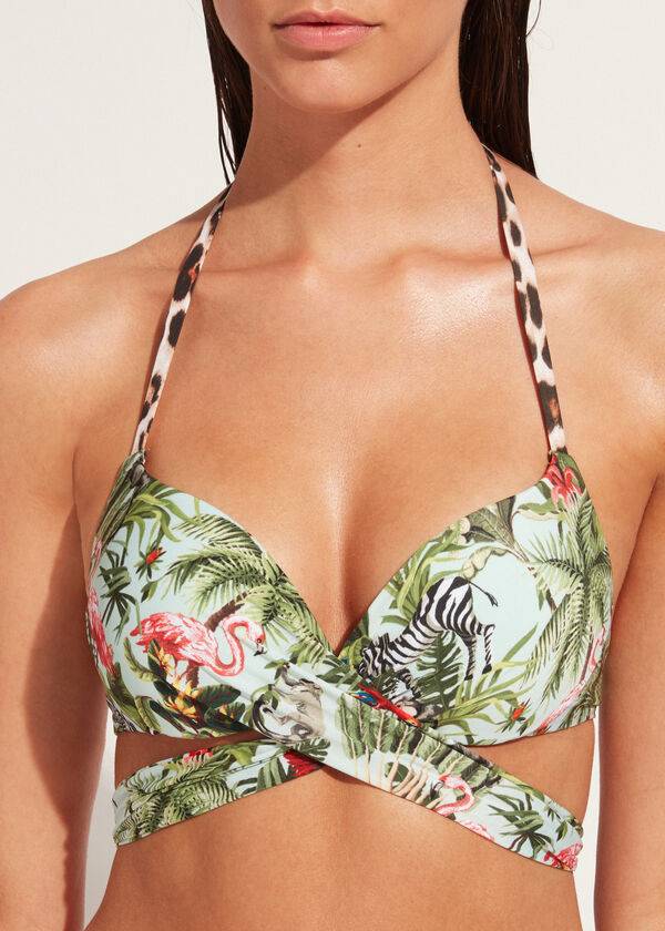 bikini nairobi eco con relleno y push-up para mujer de calzedonia color verde