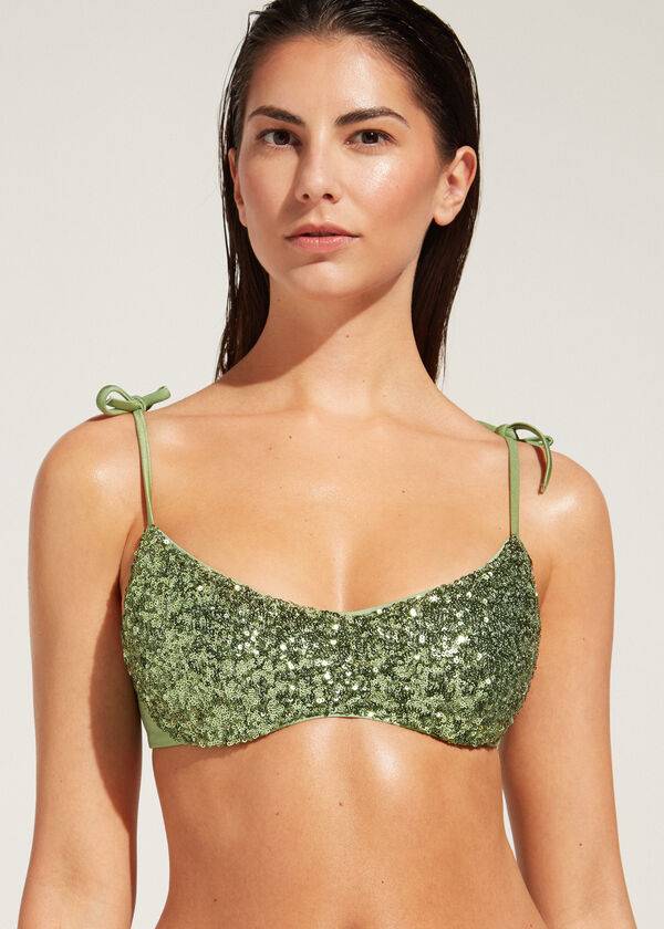 calzedonia top de bikini acolchado estilo tanque cannes rosa para mujer verde