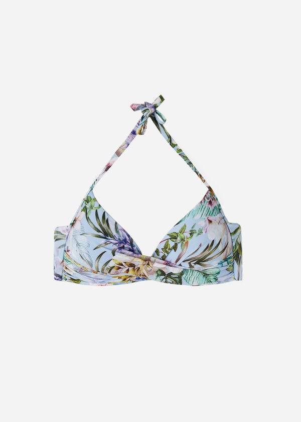 bikini triangular con relleno atene de calzedonia para mujer color azul